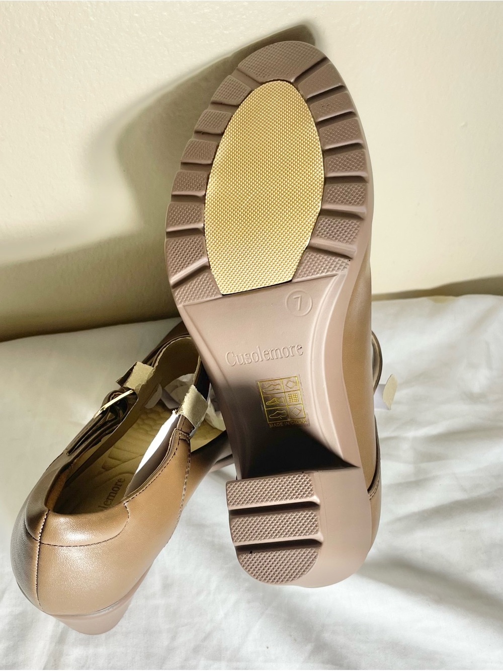 Sz 7 Cusolemore Classic Brown Mary Jane Block Heel Pumps - Women - Picture 6 of 6